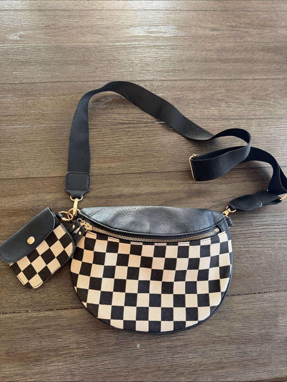 Black & Cream Check Crossbody Belt Bag